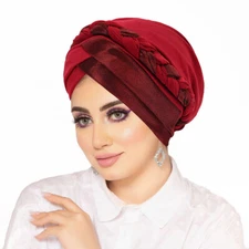 Eid Ethnic Style Turban Braid Pleated Bonnet Hair Loss Headwear Head Cover Hijab