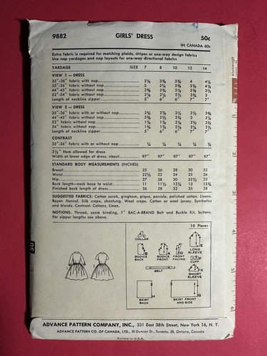 Rare Vintage UNCUT Girl Party Dress Seeing Pattern Advance 12 - Picture 2 of 2