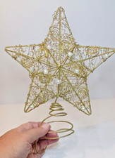 Gold Twist Wire and Faux Pearls Christmas Star Tree Topper 8"