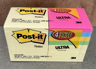 Posty Notes Ebay Post-it-Super Sticky Notes-654-14-4B-(3”x3”)-1800 Total Notes | eBay
