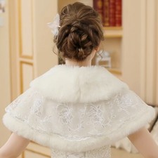 Women Lece Faux Fur Poncho Wrap Bridal Shrug Bolero Top Wedding Dress Warm