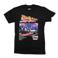 Back to the Future New Adult T-Shirt - DeLorean City Hall 88 mph under Kanji