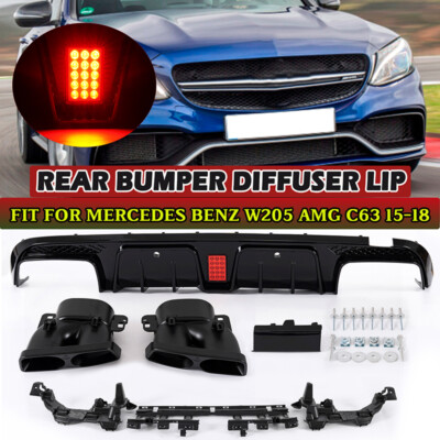 Rear Bumper Diffuser Lip Set W/ Exhaust Tip For 2015-2021 Benz W205 C63 AMG C43