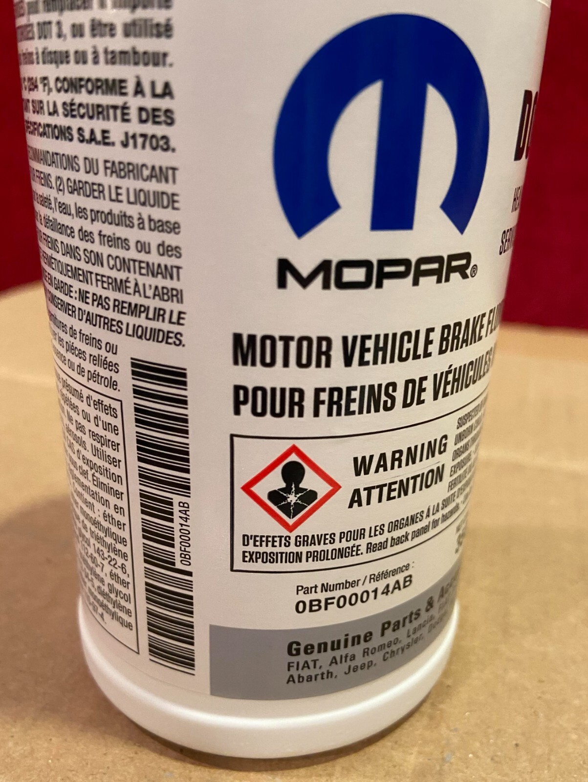 Chrysler Dodge Jeep Ram Mopar Dot 3 Brake Fluid 12 FL OZ OEM 0BF00014AB