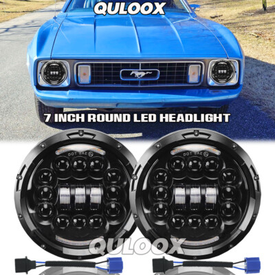 For Ford Mustang 1965-1973 Chrome Pair 7'' Round led Headlights High Low Beam