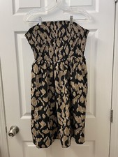 Shein Curve Women’s 1XL (14) Tan/Black Abstract Print Shirred Cover-Up Sun Dress