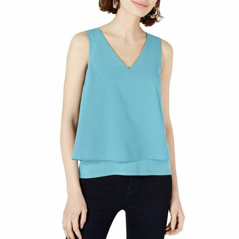 Bar lll Women's Blue Lagoon Mixed Media Layered Split Back Tank Top Size XS