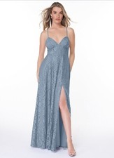 Dusty Blue Lace Maxi Dress Azazie Dellana Sz 8 NEW w TAGS