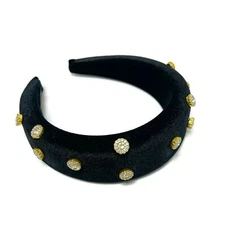 Women's Black Velvet Padded Baroque Headband Studded Rhinestone Jeweled Handmade
