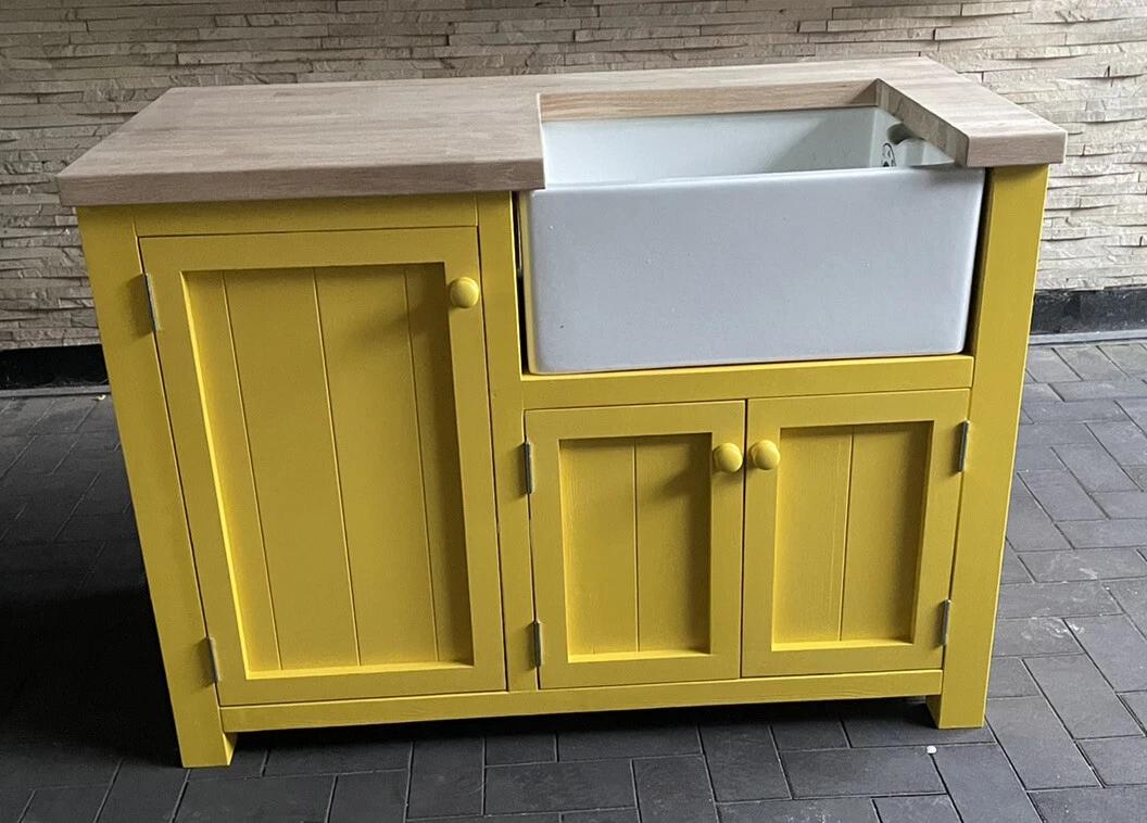 Quality Handmade Free Standing Belfast Sink Unit With Solid Pine Worktop