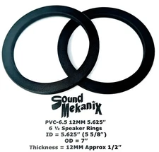 6 1/2" PVC Plastic Speaker / Spacer Rings, PVC-6.5 12MM 5.625” One Pair Made USA