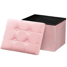 Storage Ottoman Foot Rest Stool, 17 inches Velvet Footstool Bench, Short Otto...