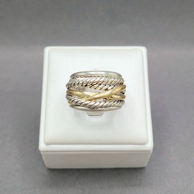 David Yurman Wide Crossover Ring in Sterling Silver w/ 14K Yellow Gold - Size 7