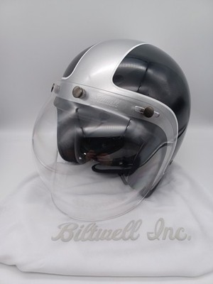 Biltwell Bonanza Helmet Gloss Black/Silver Size Small W/Bosbster Goggles DOT