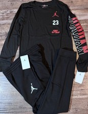 NWT Nike Air Jordan Boys YLG Black/Red/White L/S JUMP MAN Jogger Pants Set Large