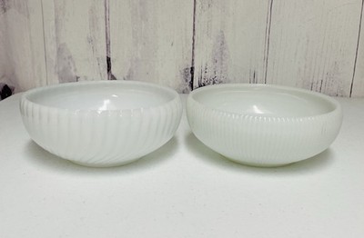 2 Vintage EO Brody Co Milk Glass Ribbed Bowls Farmhouse Cleveland Ohio