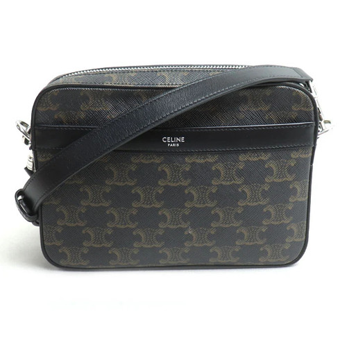 CELINE Triomphe 113942EVJ.38SI Shoulder Bag PVC / Canvas / Leather Black #KRB569