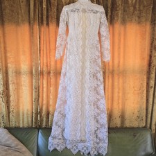 Vintage 1970  s Victorian Edwardian Ivory Wedding Gown Dress Sz S Or Xs