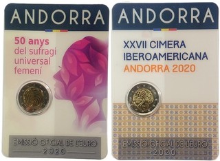 2 x 2 Euro Sondermünze Andorra 2020 Frauenwahlrecht Iberoamerikansicher Gipfel
