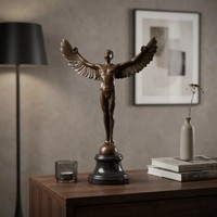 Premium Bronzefigur Ikarus, Braun Patiniert, Auf Marmorsockel, H.40 Cm