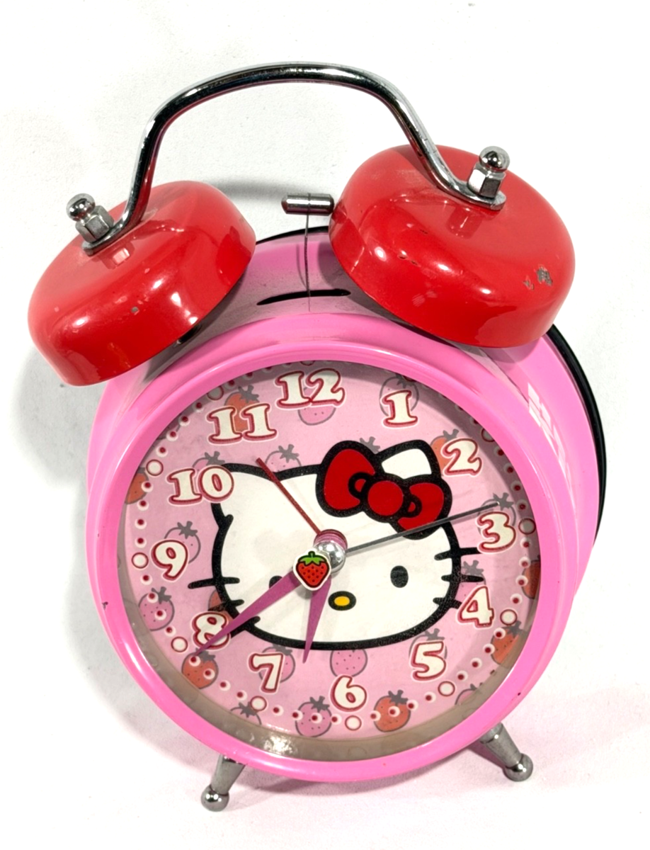 NIB HELLO KITTY Alarm Clock Analog Display Twin Bell Alarm Pink