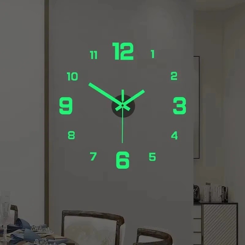 3D Luminous Wall Clock Frameless Acrylic DIY Digital Clock Wall Stickers Mute Cl