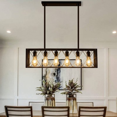 Kitchen Island Pendant Lighting 6-Light Black Metal Industrial Bar Chandelier...