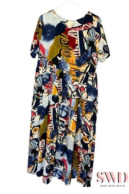 100% Cotton Abstract Print Maxi House Dress with Pockets | eBay