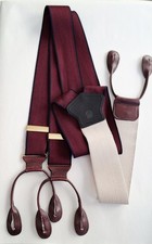 Torino Leather Button Suspenders Y-Back Red Navy Stripe Made in USA