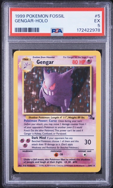 1999 POKEMON FOSSIL #5 GENGAR-HOLO PSA 5