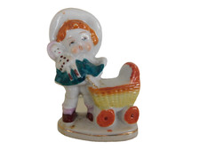 vintage mini Girl with Doll  Carriage porcelain Occupied Japan Figurine 2 3/4"