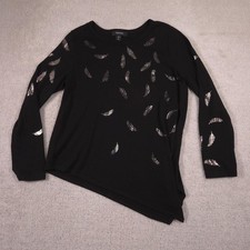 Karen Kane Blouse Womens XL Black Feather Print Asymmetrical Hem Tunic Top