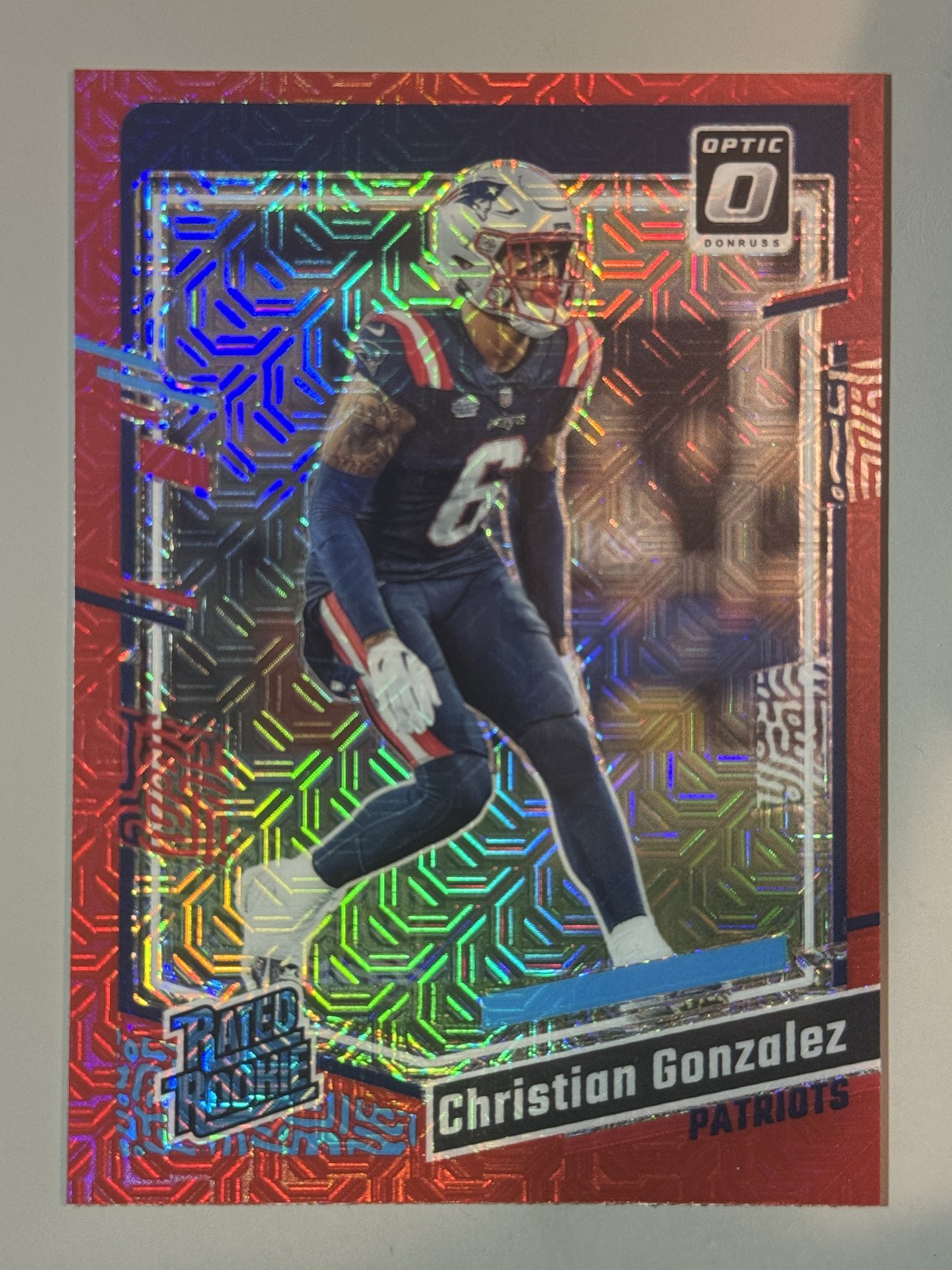 Christian Gonzalez Rookie 2023 Donruss Optic Red Prizm Mojo RC SP Patriots #274