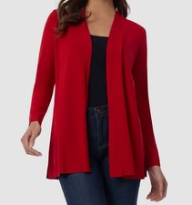 Jones New York Women's Red Open-Front Ribbed-Edge Cardigan Sweater Size XS