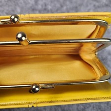 Vintage Bright Yellow Leather  Gold Frame Kiss-Lock Wallet NEW