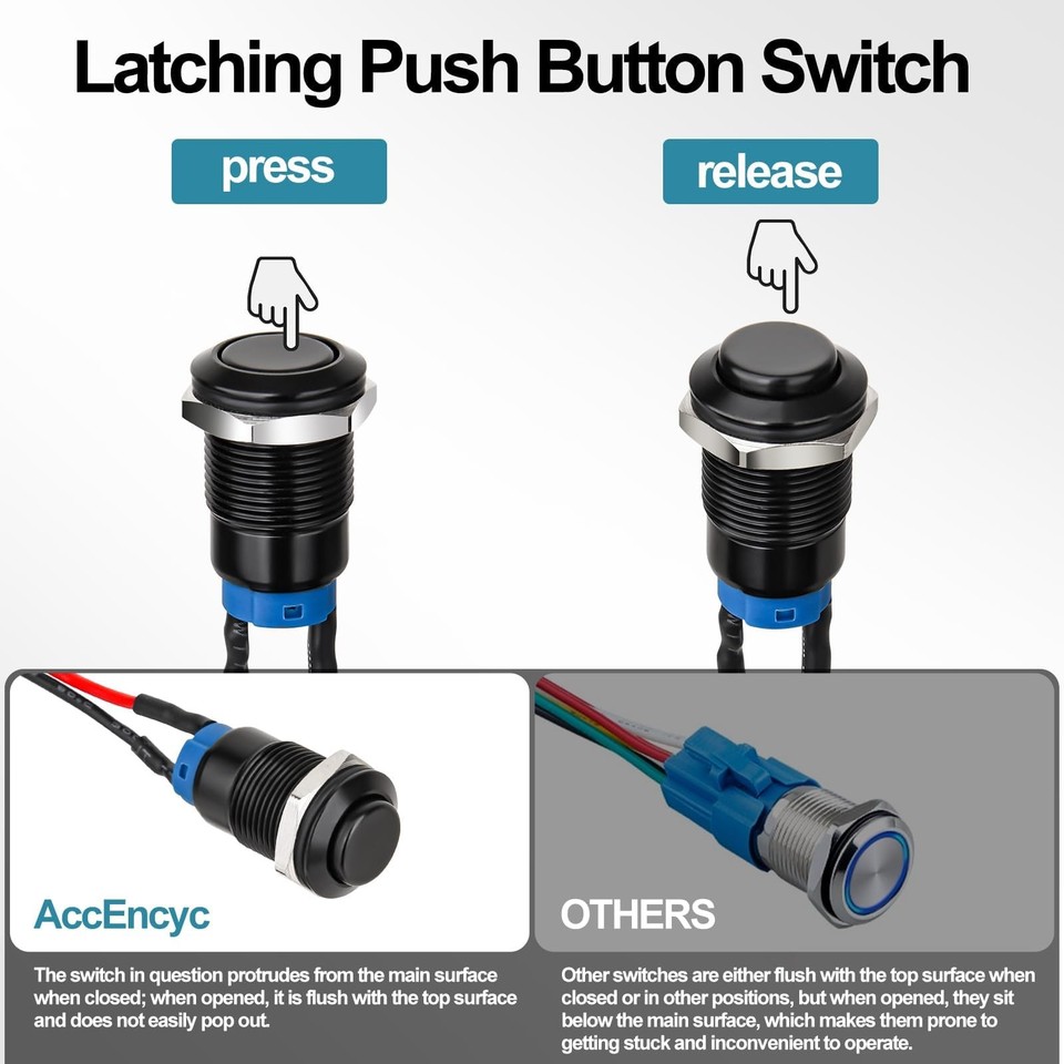 12mm latching push button switch 12V 24V 36V IP66 waterproof 10 pack | eBay