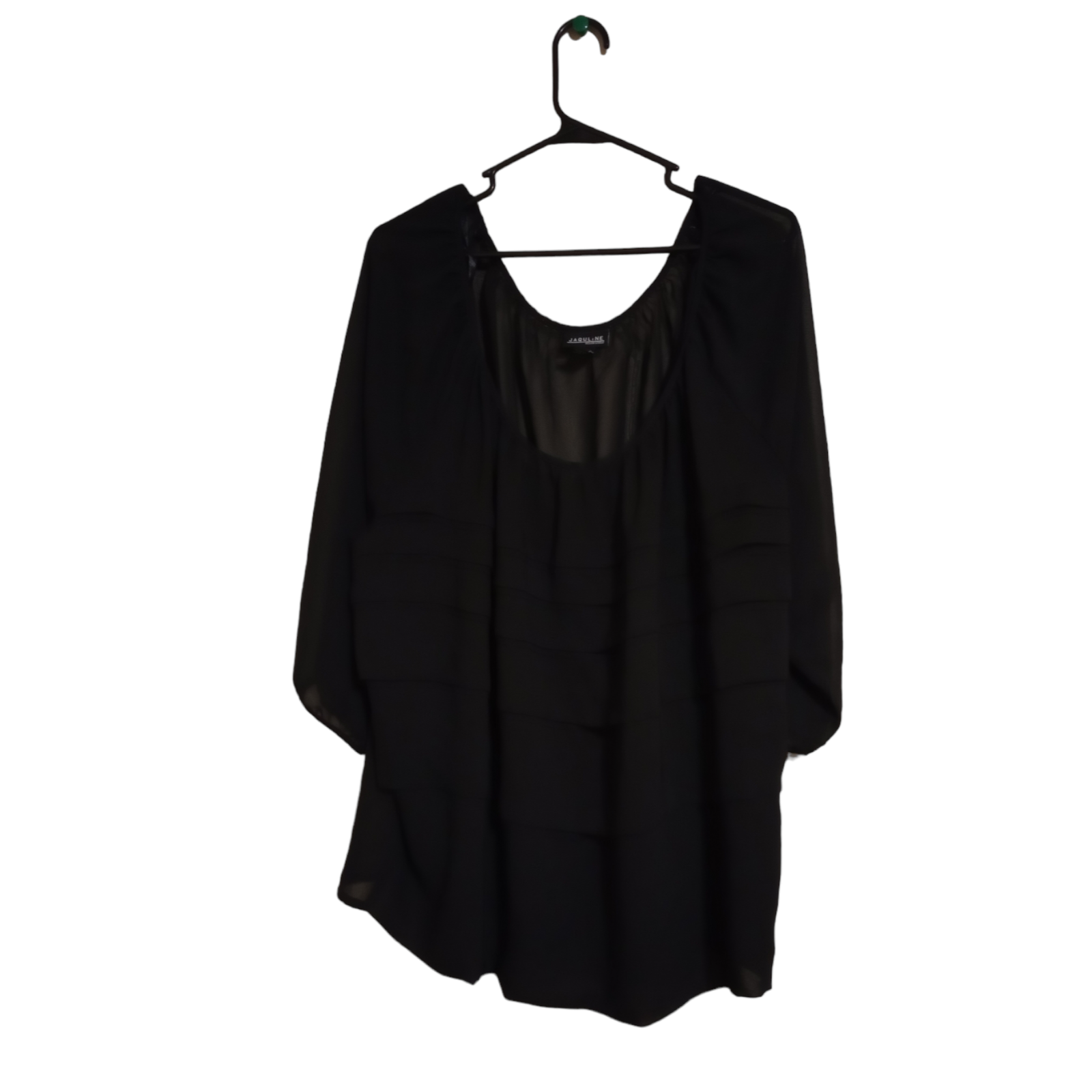 Jacqueline Design Studio Black Sheer Layered Long Sleeve Blouse Size 3X 26 Inch Length