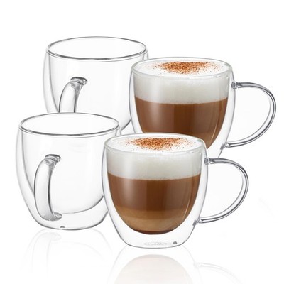CNGLASS 8.5oz Glass Coffee Mug,Double Wall Insulated Glass Mugs with Handle,C...