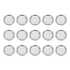 15pcs Metal Button 25mm 0.98" 4 Holes Alloy Round Sewing Buttons, White