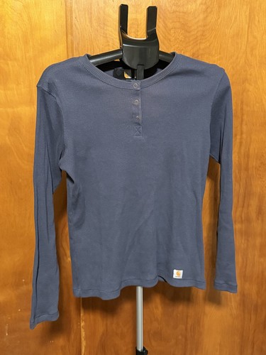 Carhartt Henley Shirt Womens Large Blue Long Sleeve Thermal Layer Workwear Top M - Picture 1 of 12