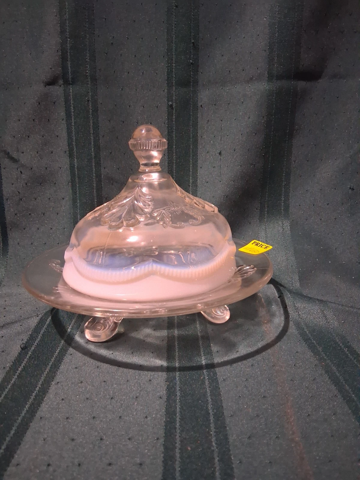 Rare Vtg. Federal Glass Uranium Butter Dish Opalescent Color WP680