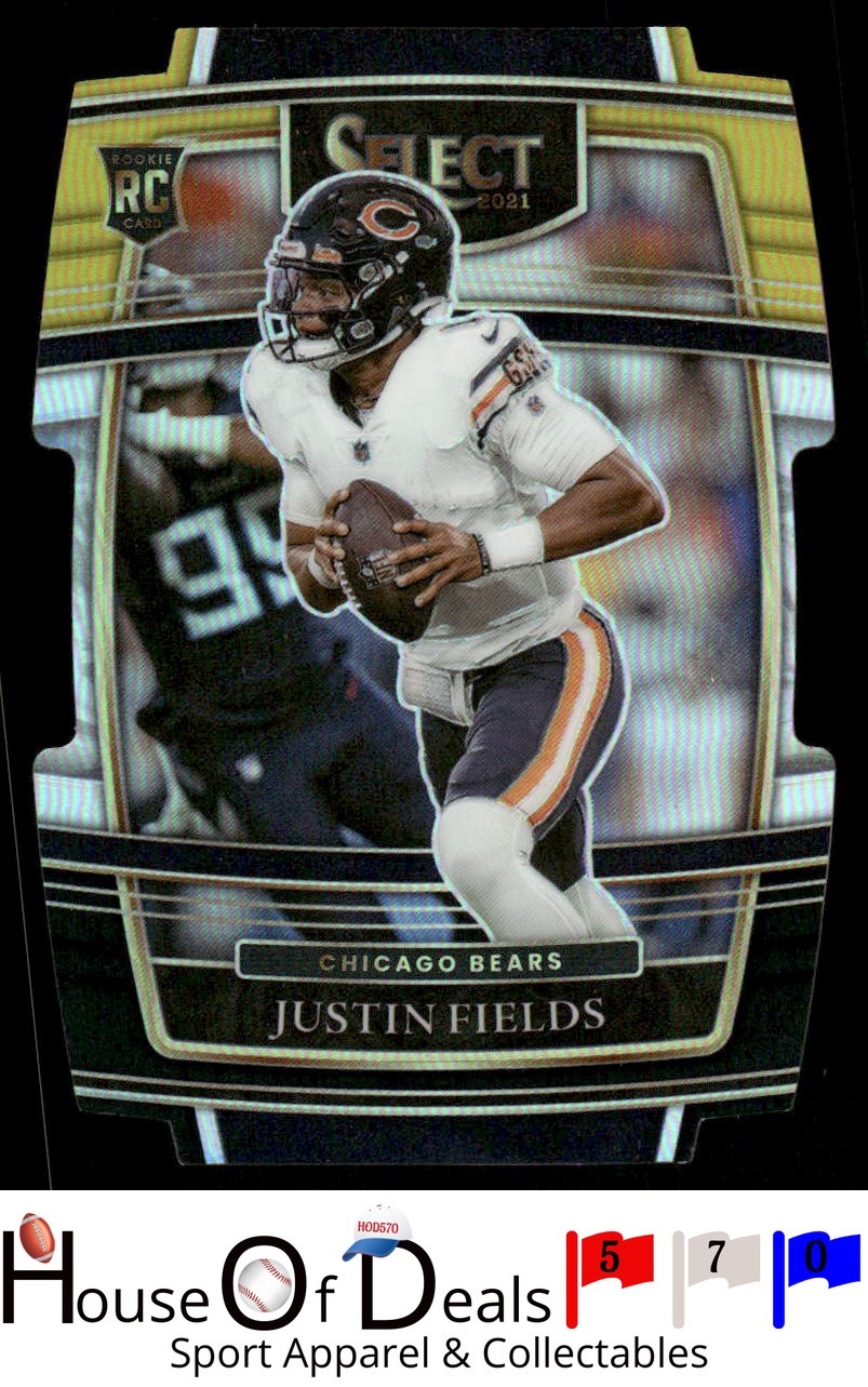 Die Cut 2021 Panini Select #50 Justin Fields Black and Gold Prizm Bears card