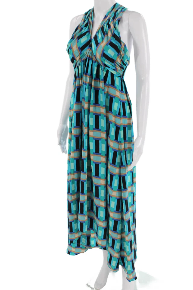 Maxi Vestido Solero Tracy Reese Mujer Negro Seda Geométrico Sin Mangas Talla 4 Foto 2 de 4