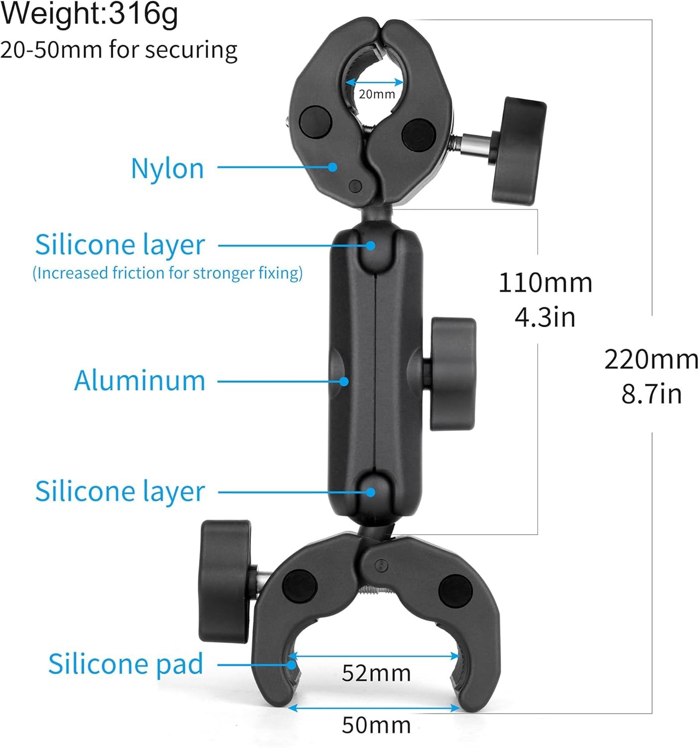 Double Super Clamp Camera Mount, Umbrella Clamp for Chair, Desk, Stroller, Wagon