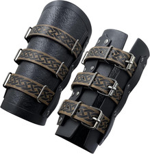 Hiifeuer Medieval Vintage Faux Leather Bracers, Retro Buckle Fastening Mercenary
