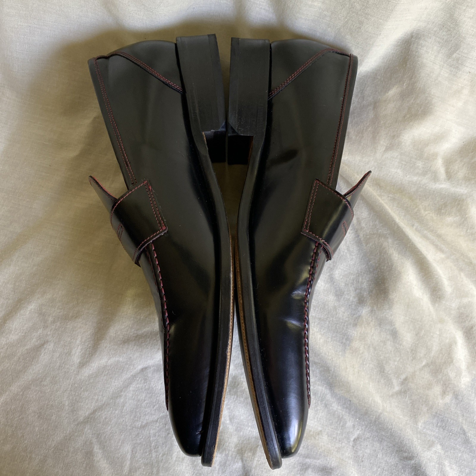 Paul Fredrick Men’s Cooper Black Penny Loafer Red Stitching Sz 12- Made in Italy