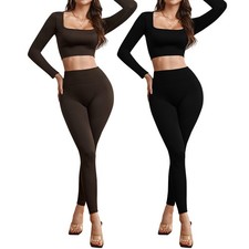 2-Piece Workout Set for Women-Yoga Gym Outfits with Long Sleeve Top and Leggings