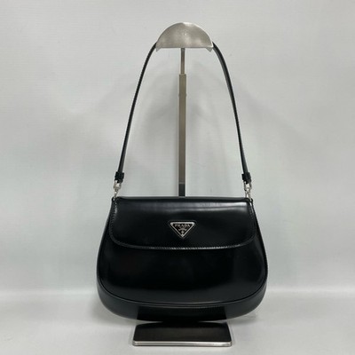 Prada Cleo Black Silver Triangle Logo Underarm Shoulder Bag ww31621