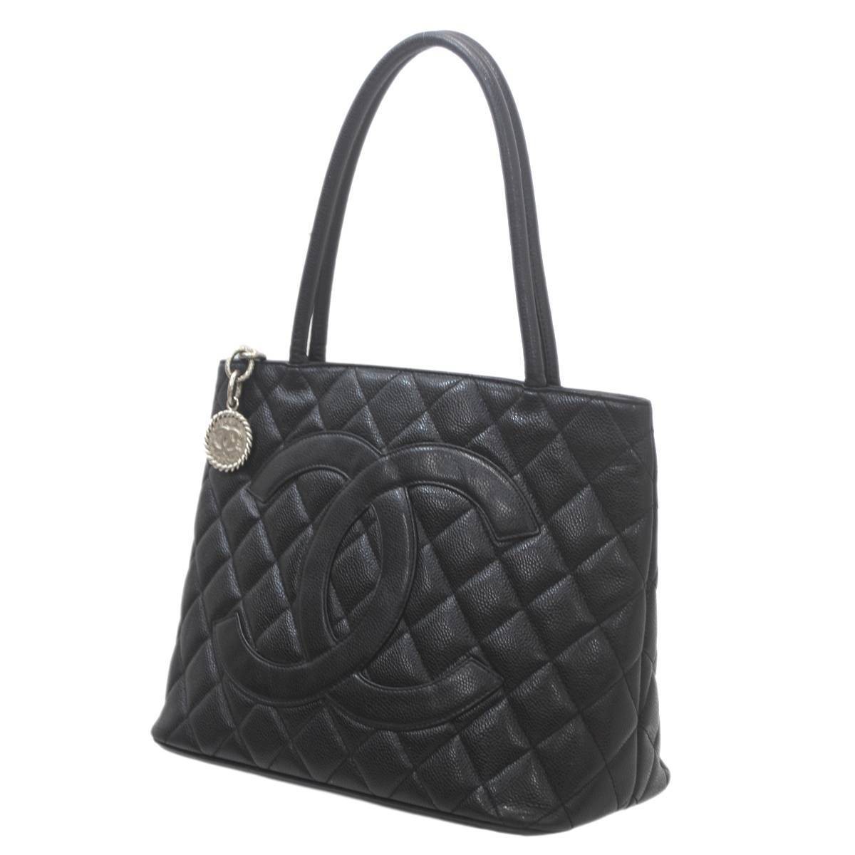 CHANEL Black Caviar Leather Tote Bag 9640636 NO B Rank