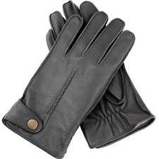 Mens Winter Leather Gloves   Deerskin-Textured Sheepskin Driving Gloves with ...